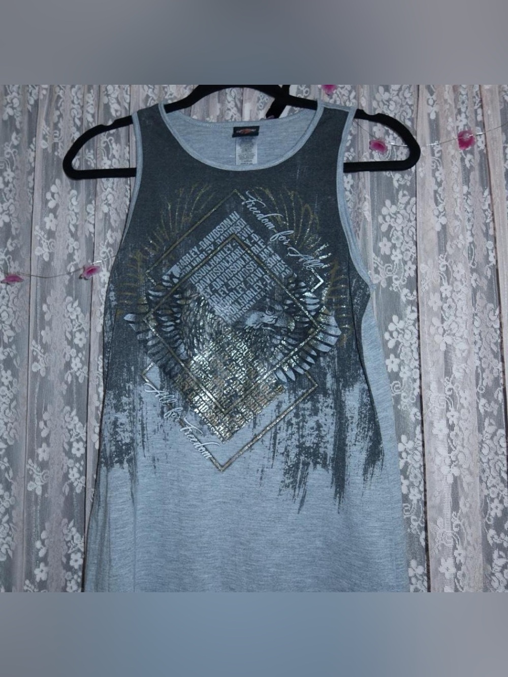 Harley-Davidson Gray Tank Top with Metallic Eagle Graphic